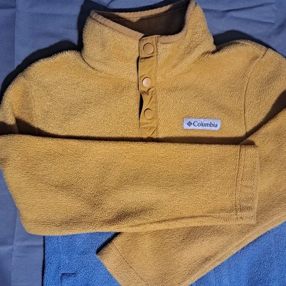 Columbia Kids Sz SMALL 1/4 Button Long Sleeve Pullover Colorblock Brown Blue - Picture 4 of 6